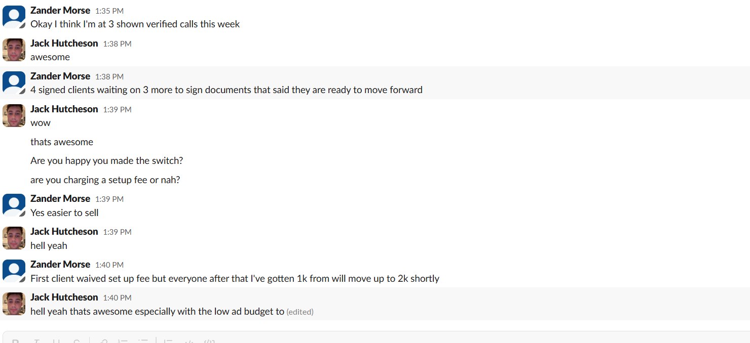 Client testimonial conversation about signed clients