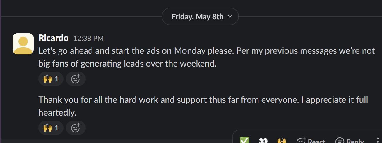 Client appreciation message