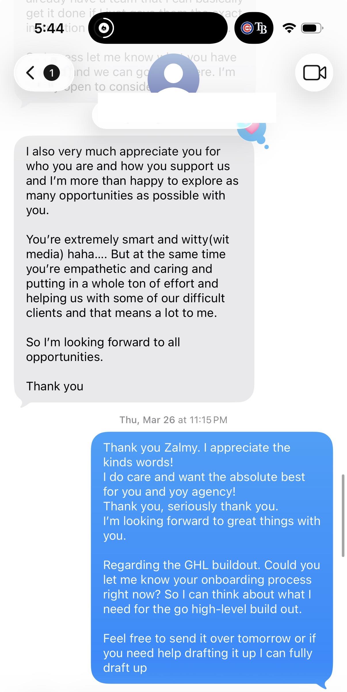 Client appreciation text message testimonial